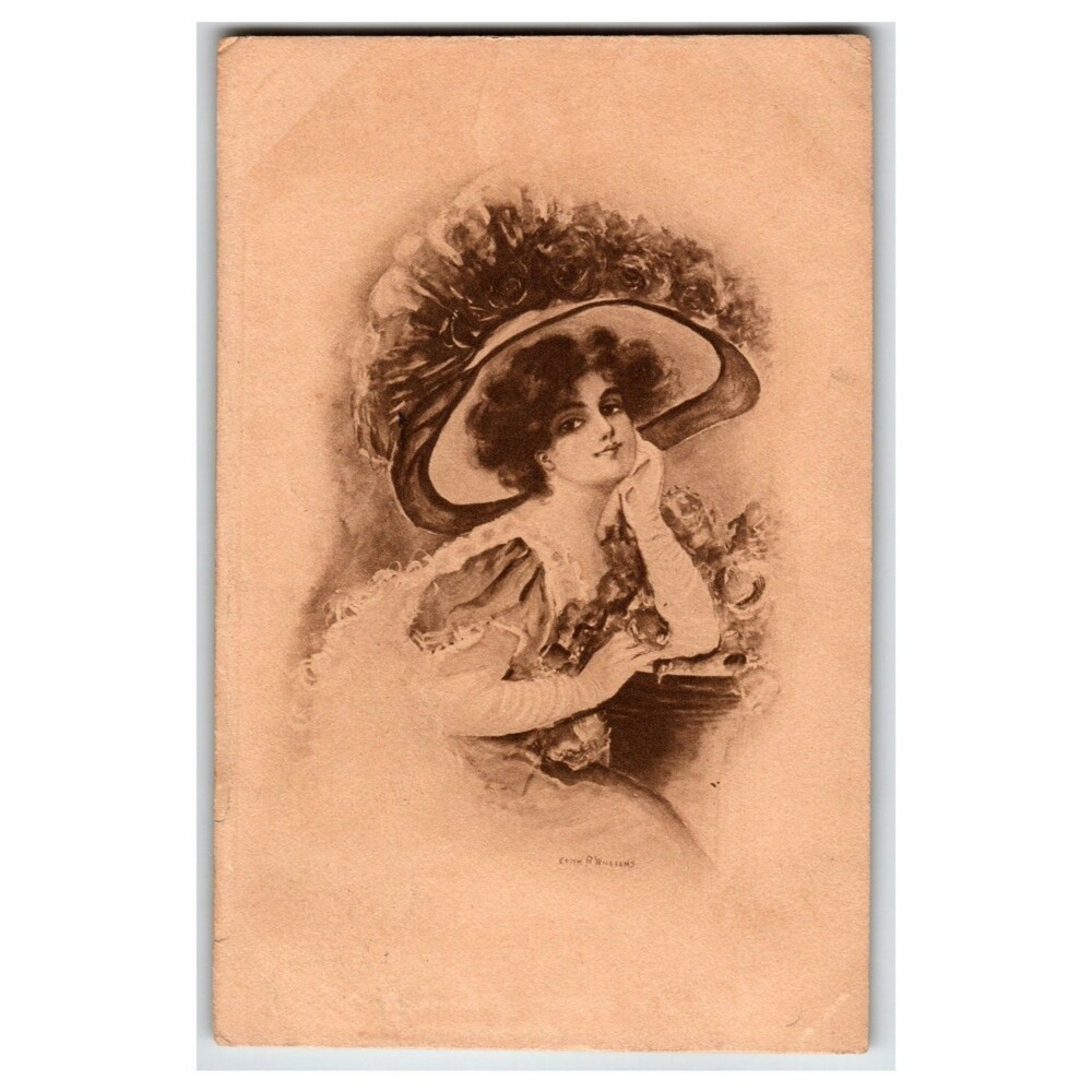 1911 Edwardian Lady Feather Hat Art Nouveau Postcard Kemp R Williams